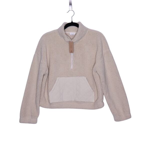 Pink Rose Tops - COZIE BY PINK ROSE NEW Fleece Sweatshirt Cream Half Zip Plush Pullover Women's M